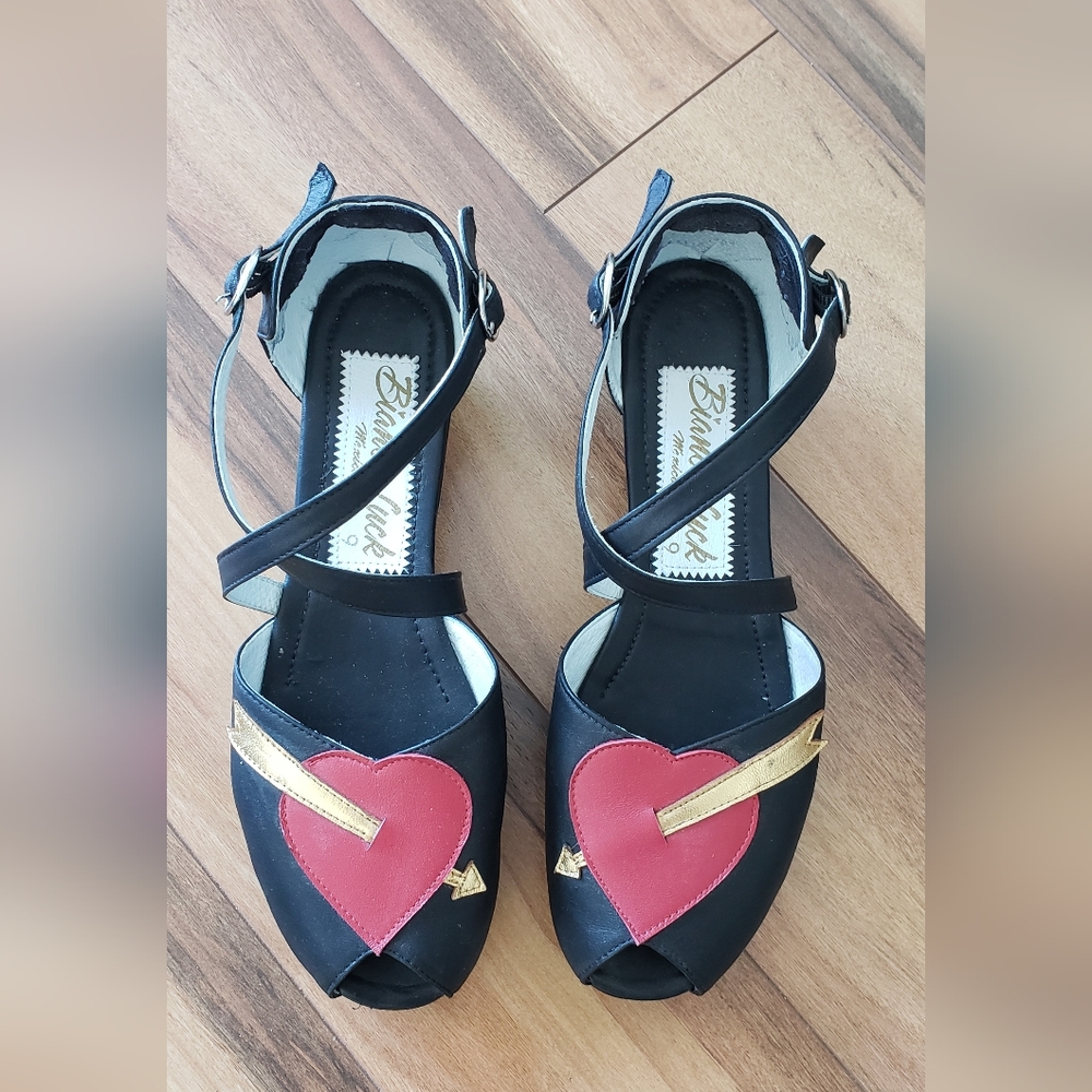 Retro Pinup Bianca Luck Shoes Valentine's Wedges US 9